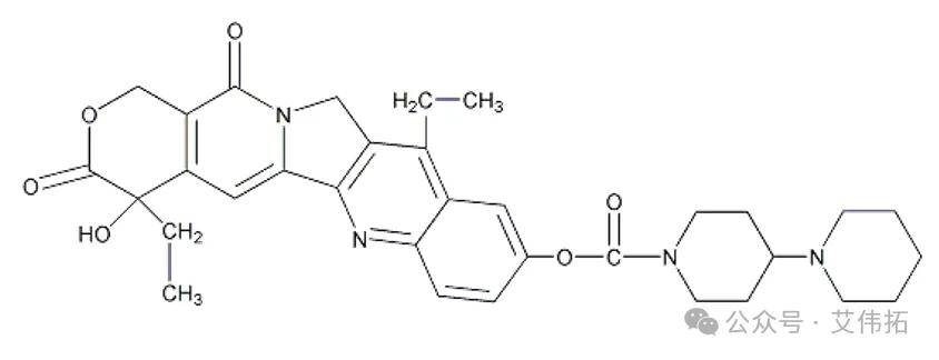 伊立替康,又名cpt-11,开普拓等,属于喜树碱衍生物,拓扑异构酶i抑制剂