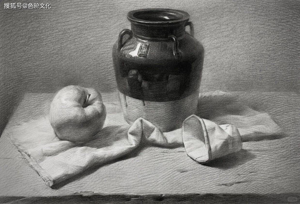 三个组合静物素描步骤图深色罐子纸杯苹果等_搜狐网
