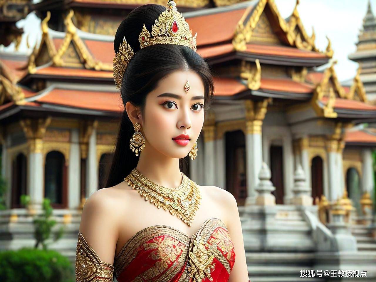 工笔画韵:泰国皇宫古建筑中的佳人倩影