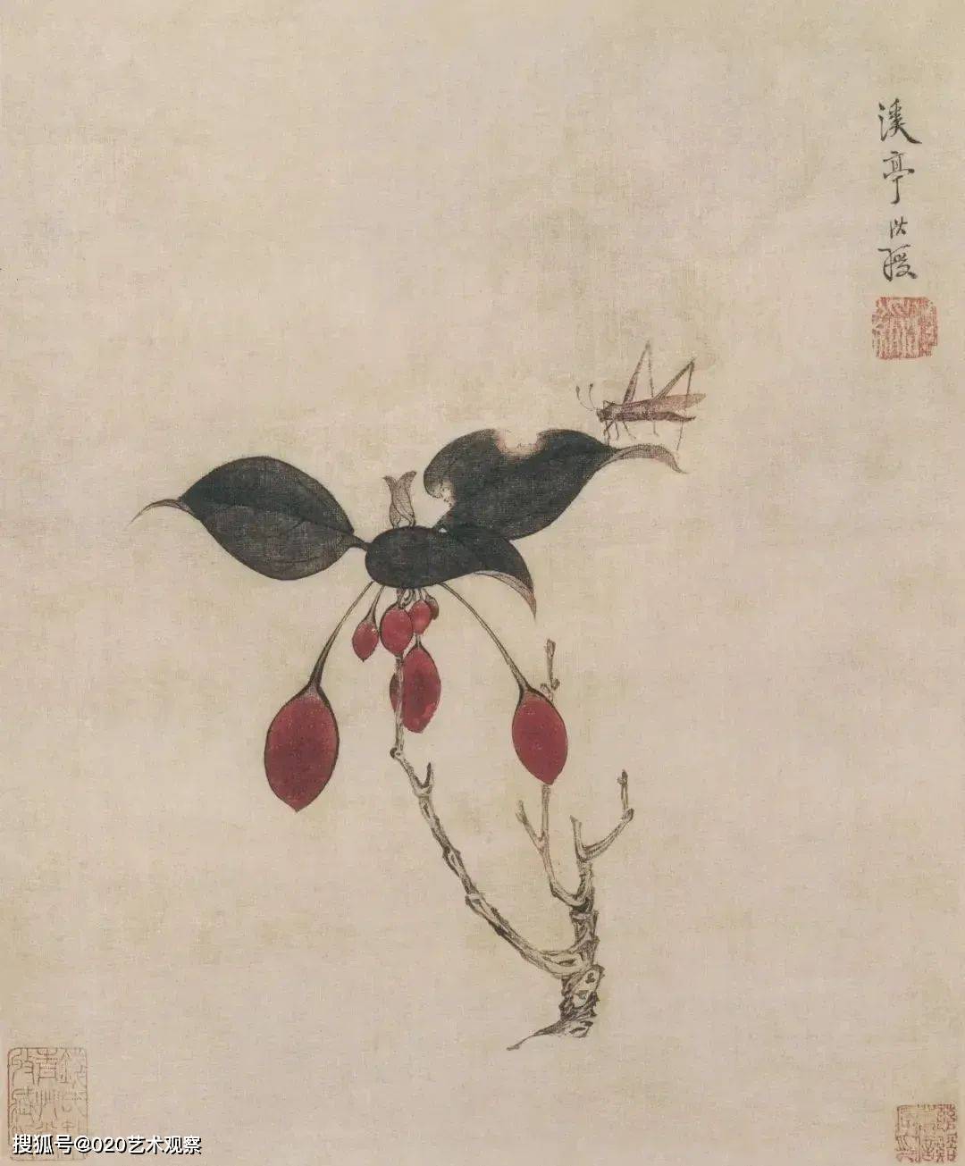 陈洪绶：花鸟册二十开_cm_绢本_上海博物馆