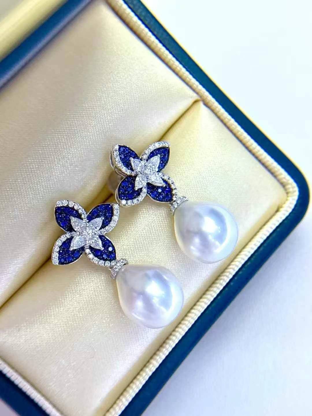 璨蓝星辰 复古蓝宝石澳白水滴耳环 10