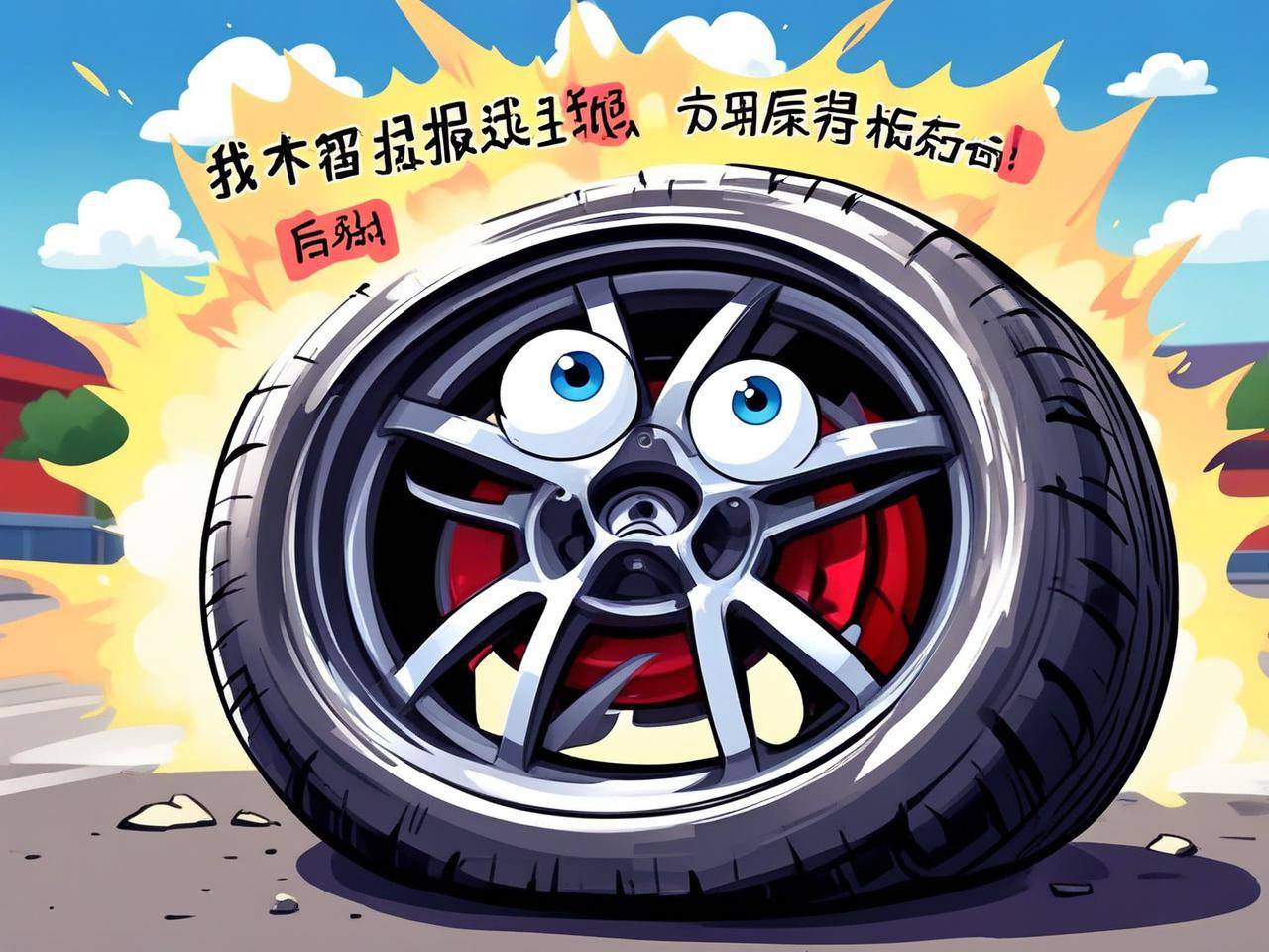 一张表情包:卡通汽车轮胎冒烟,配文"当我假装自己是大马力后驱车"第一