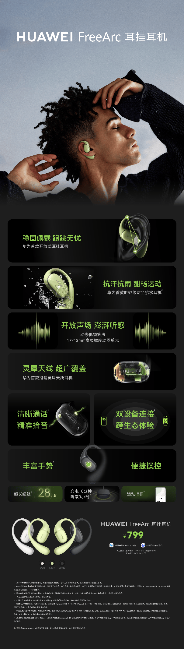 《华为首款开放式耳挂耳机FreeArc正式发布：全天候舒适稳固佩戴，运动生活都“开挂”》