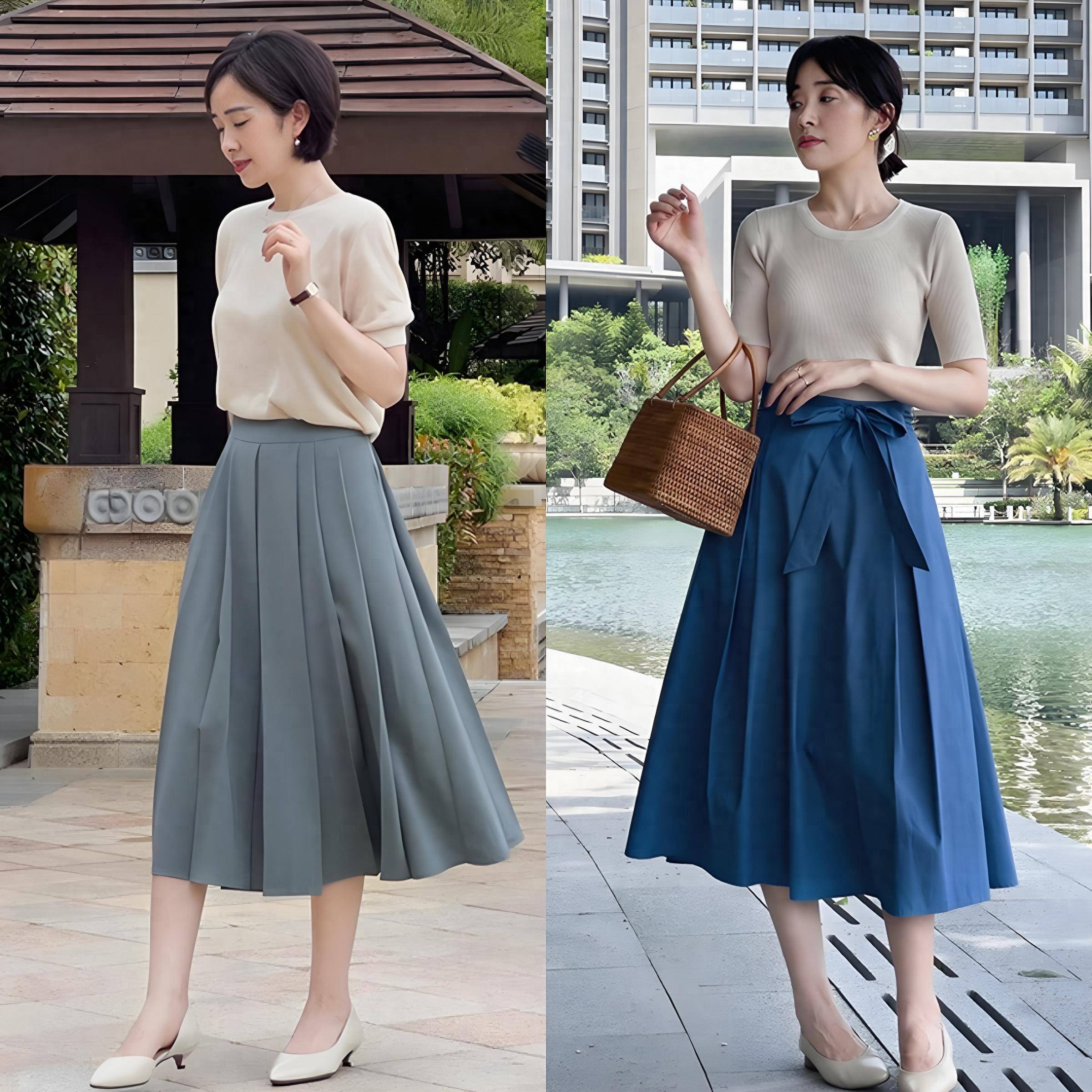 t恤配膝下裙,不仅让你在炎热的夏天保持清爽,还能展现出无与伦比的