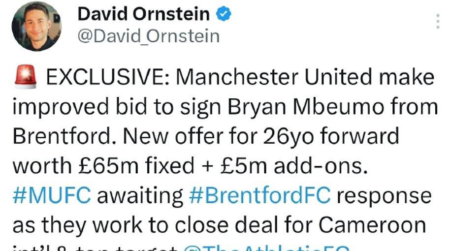 曼联重磅报价7000万英镑，勇夺姆贝乌莫成关键引援目标