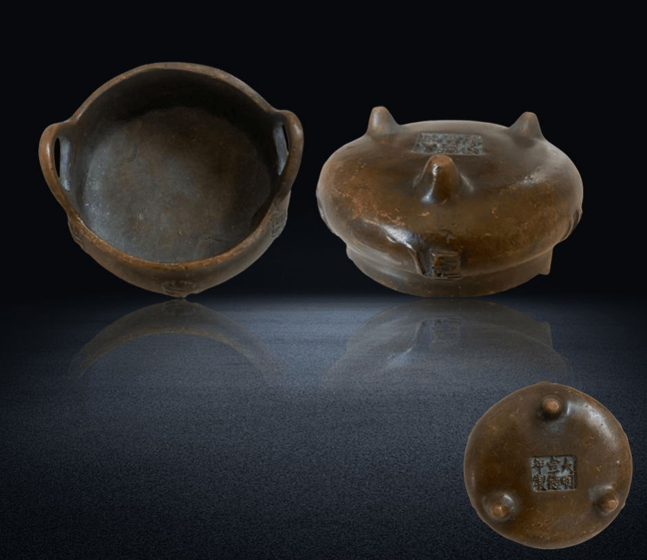 珍品藏寶閣】中国仏教美術 明時代 宣德爐 古銅製 四足雙