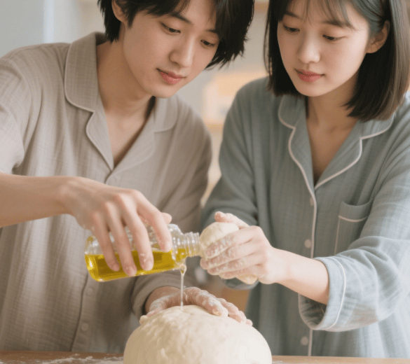 揉面团时加入一些油，蒸的面包柔软有光泽，很
