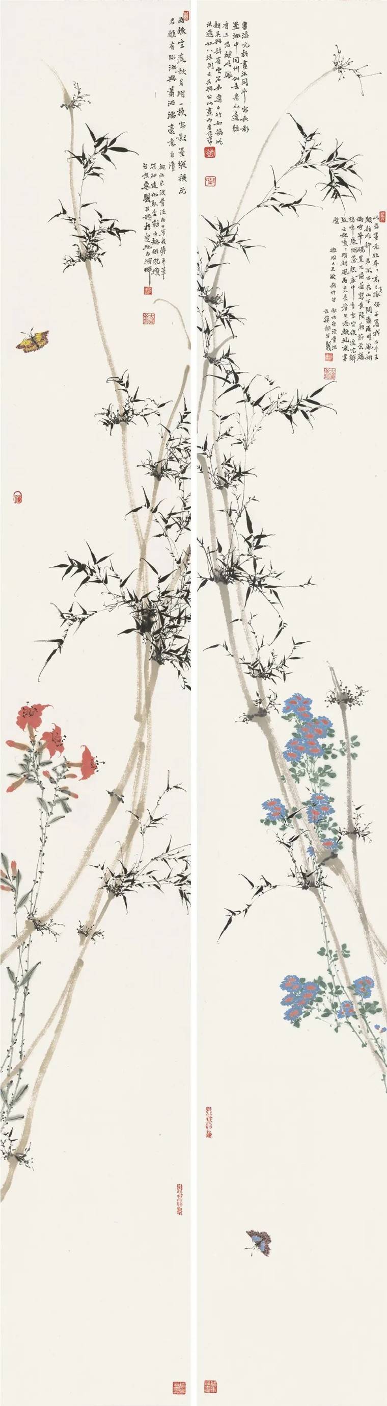 年周午生 香如故 122cm×124cm 纸本设色 2025年李雪松 博古四君子屏