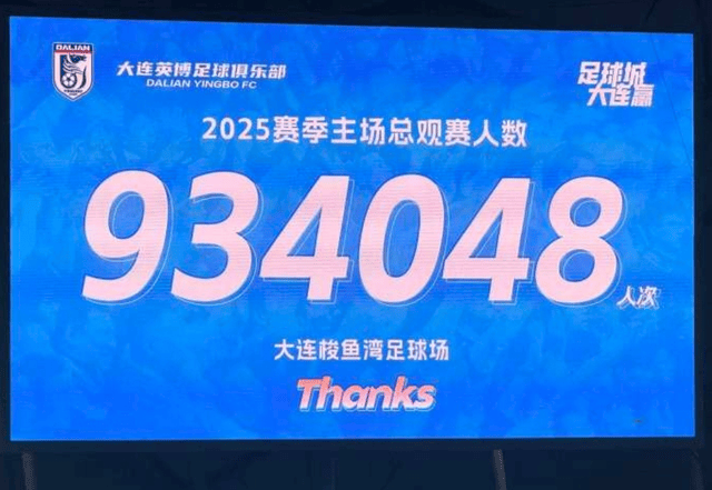 大连英博本赛季934048人：刷新中国足球主场世界纪录！