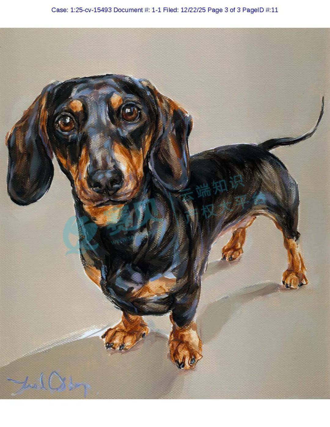 这款腊肠犬肖像画版权tro诉讼突袭justine osborne作品侵权高危