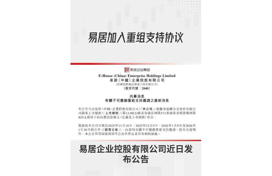易居企业控股约72.58%境外债务持有人已同意重组支持协议
