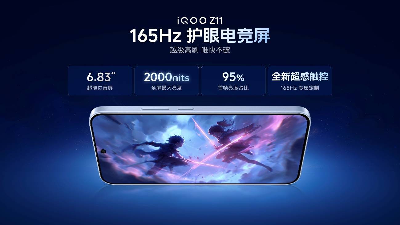 165Hz护眼电竞屏和iQOO最大蓝海电池 iQOO Z11双越级诚意登场 165Hz护眼电竞屏和iQOO最大蓝海电池 iQOO Z11双越级诚意登场