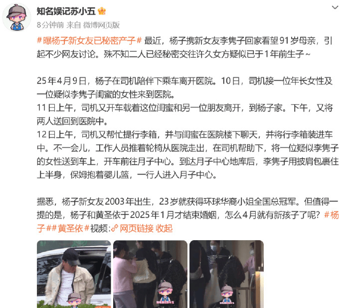 曝杨子新女友已秘密生子 时间线引争议