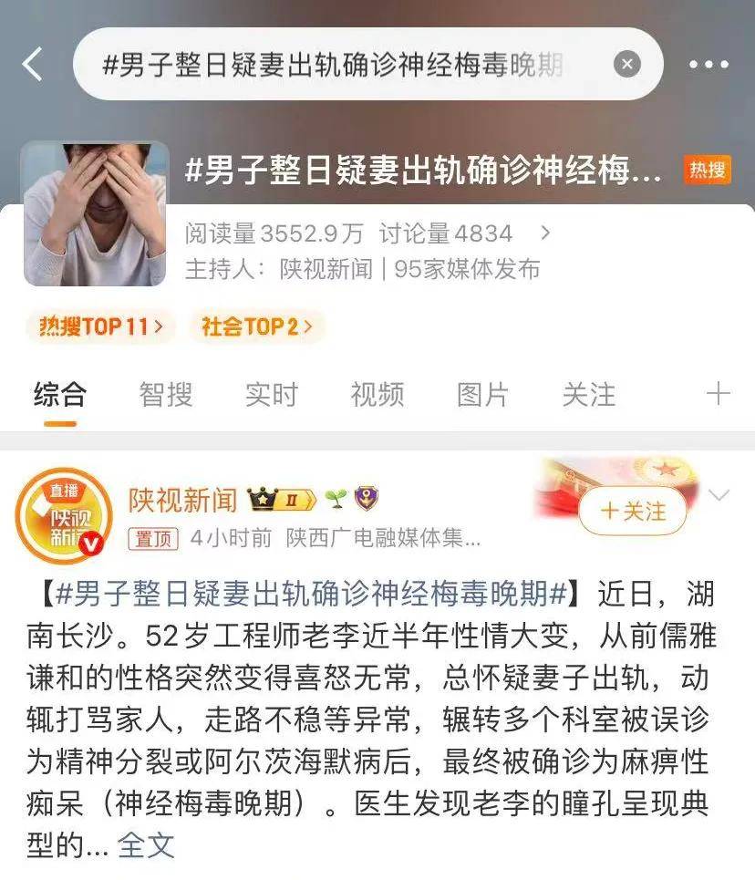 中年男子“性情大变”，一查竟是“神经梅毒”晚期......