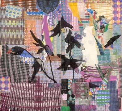 《世界地图No.1-No.4》(2联)200&times;110cm&times;2 麻布上综合材料 2018-2021