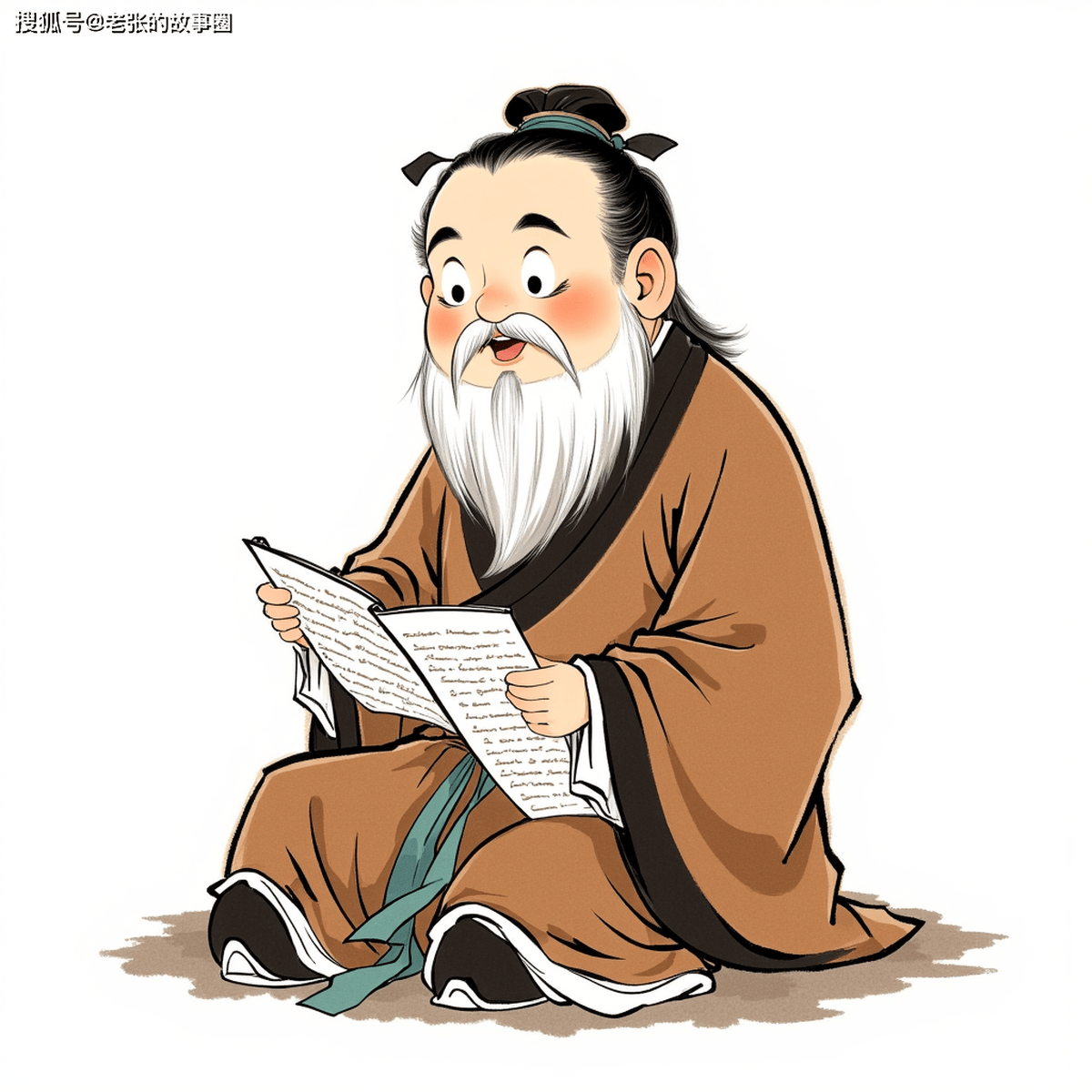 卡通漫画孔夫子，可可爱爱，中国古代绘画，治愈解压