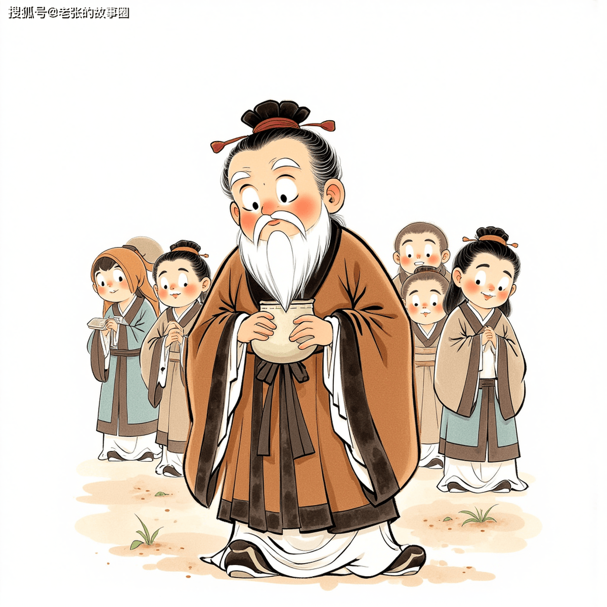 卡通漫画孔夫子，可可爱爱，中国古代绘画，治愈解压