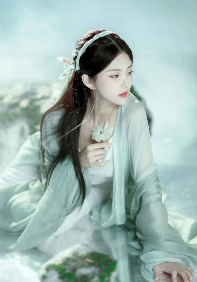 王灿挑战古装造型端庄大气 手拿白色花朵明媚动人