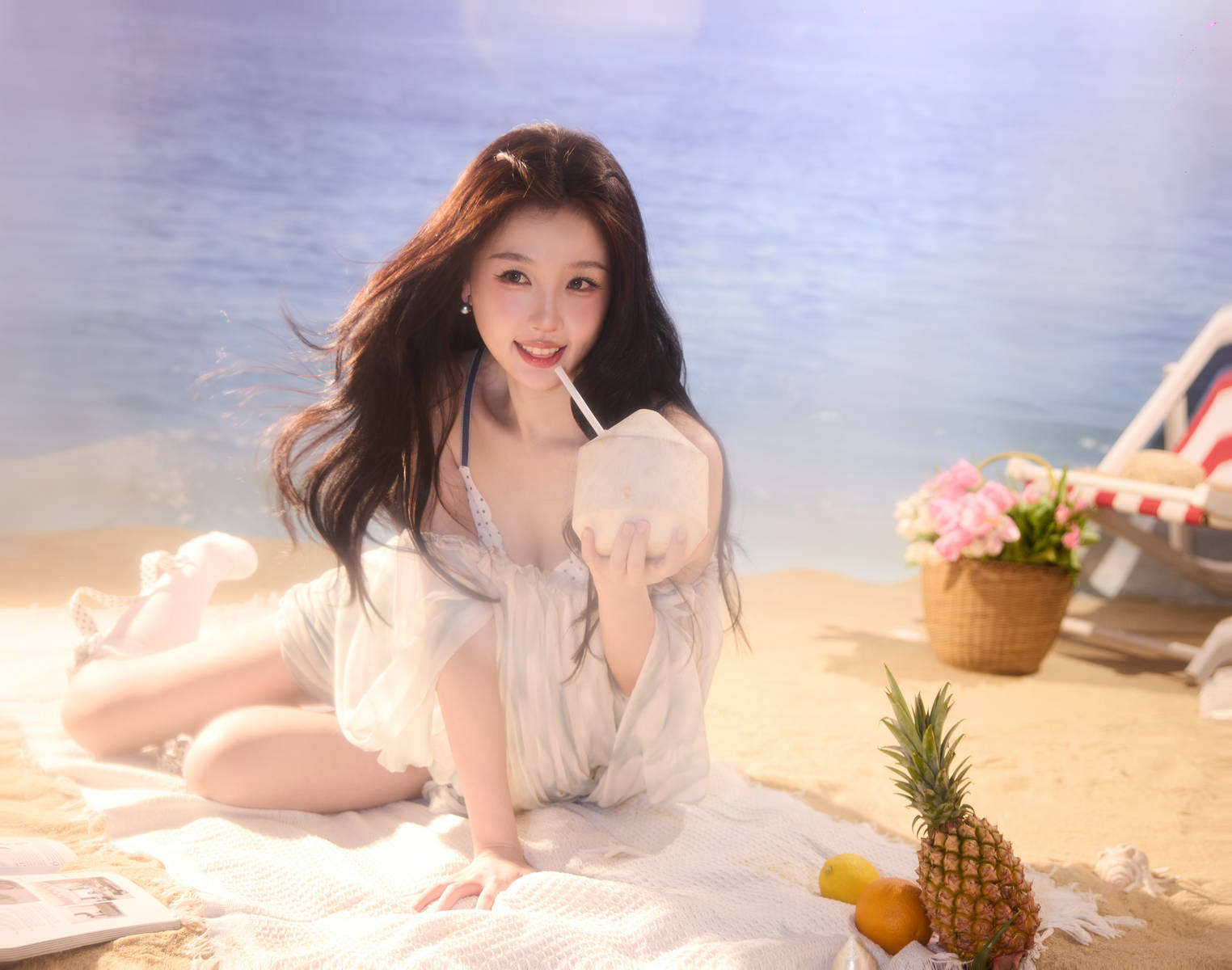 虞书欣穿白色吊带上衣性感纯欲 对镜甜笑灵动活泼