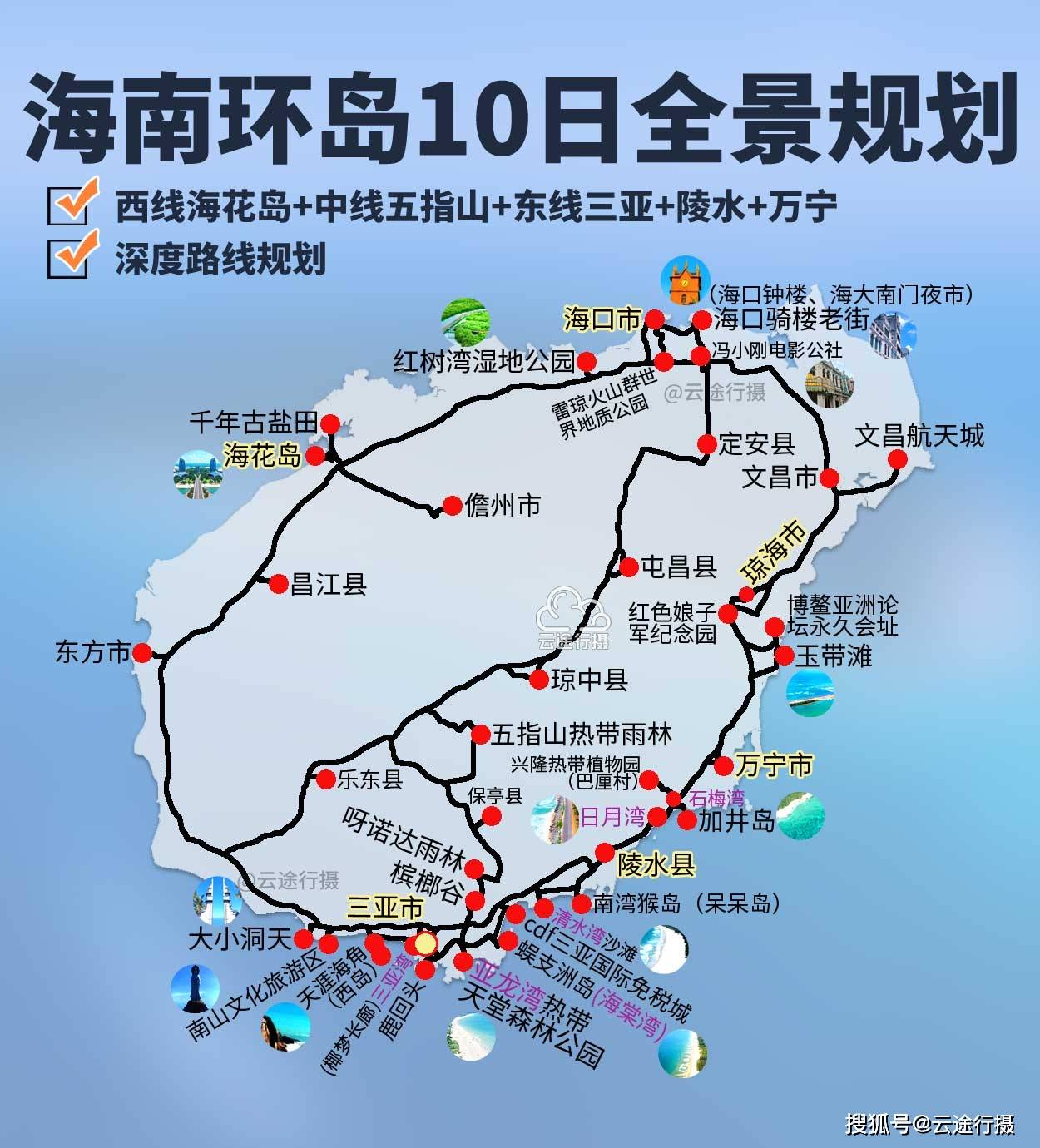 海南環島10日全景旅遊攻略路線圖(原創),海南環島自駕遊路書規劃_三亞