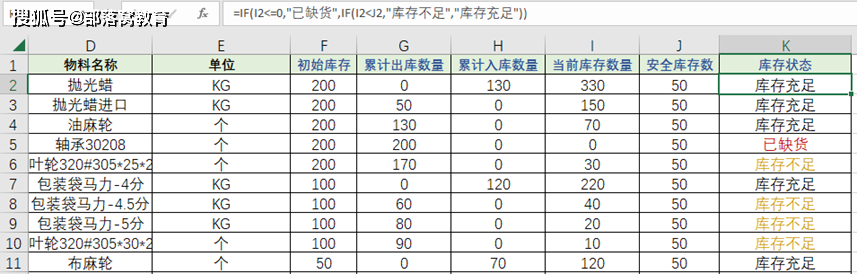 excel出入庫管理模板製作:帶庫存查詢和補貨提醒功能的出入庫表格