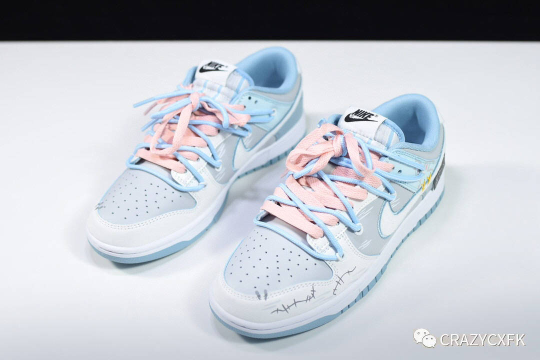 耐克nike sb dunk low lot grey blue rabbit 灰蓝白手绘兔子绑绳解构