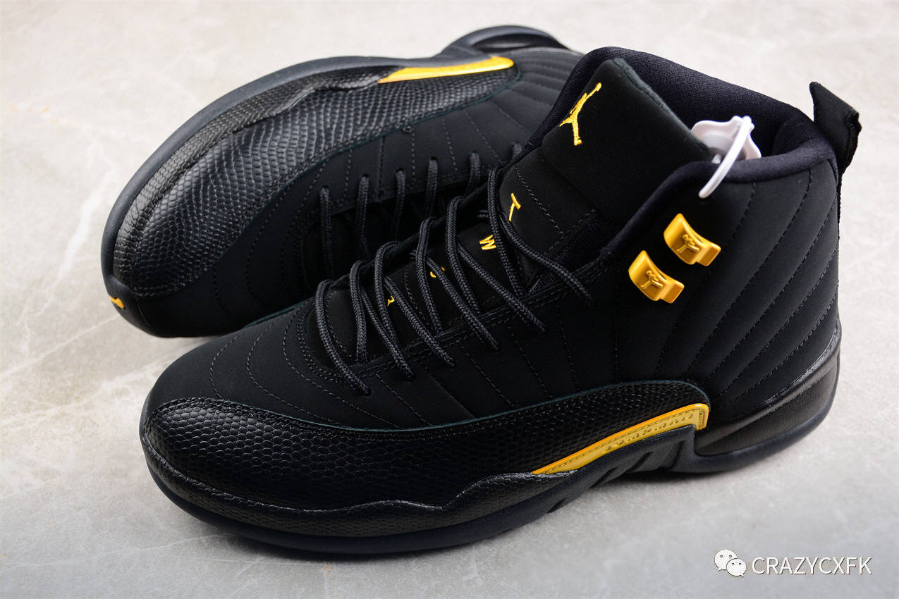 乔丹air jordan 12 retro black taxi 黑金篮球鞋_鞋带_金色_logo