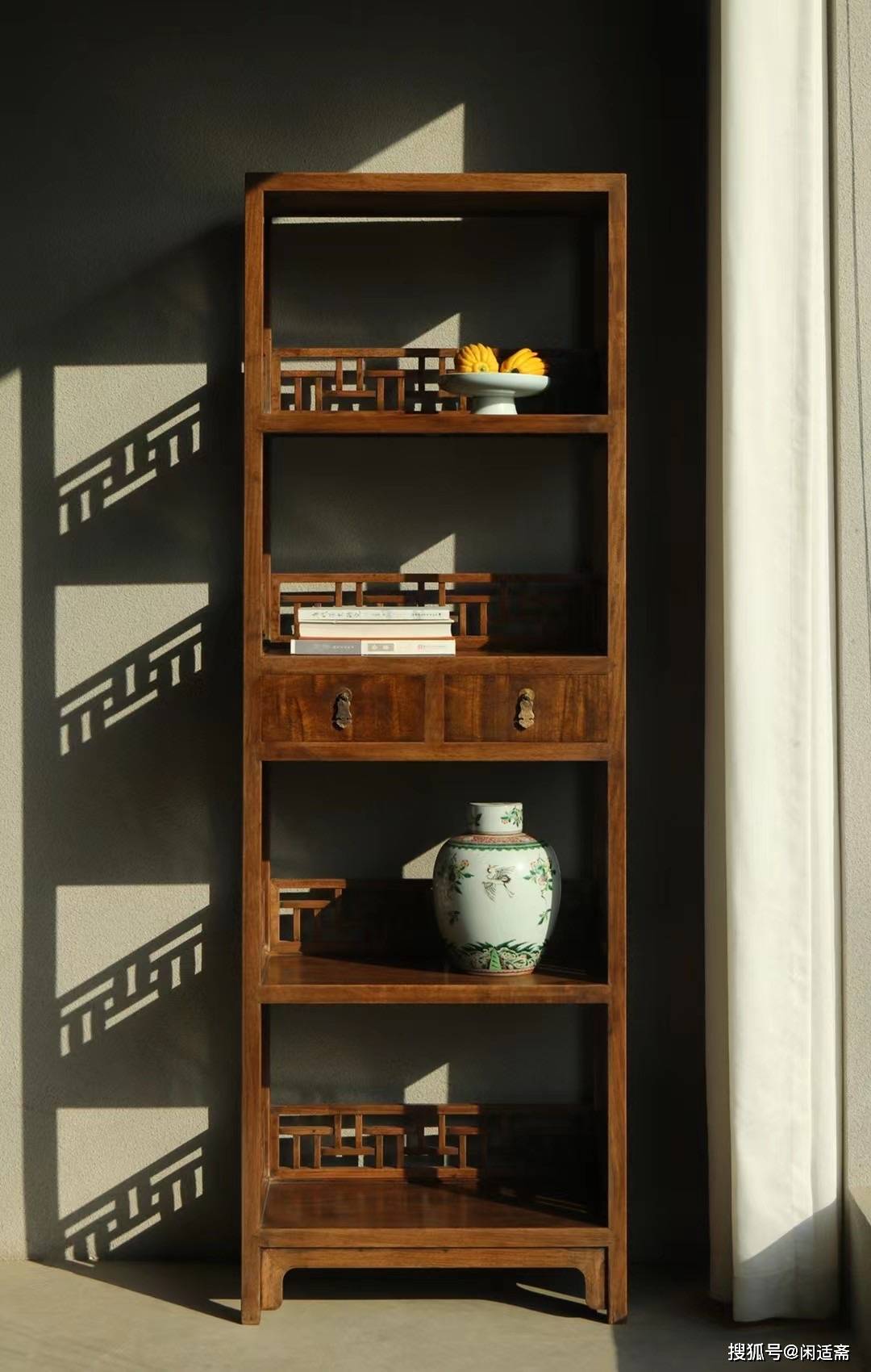明清家具,书斋雅置,带屉式亮格书架_书籍_黄花梨_结构