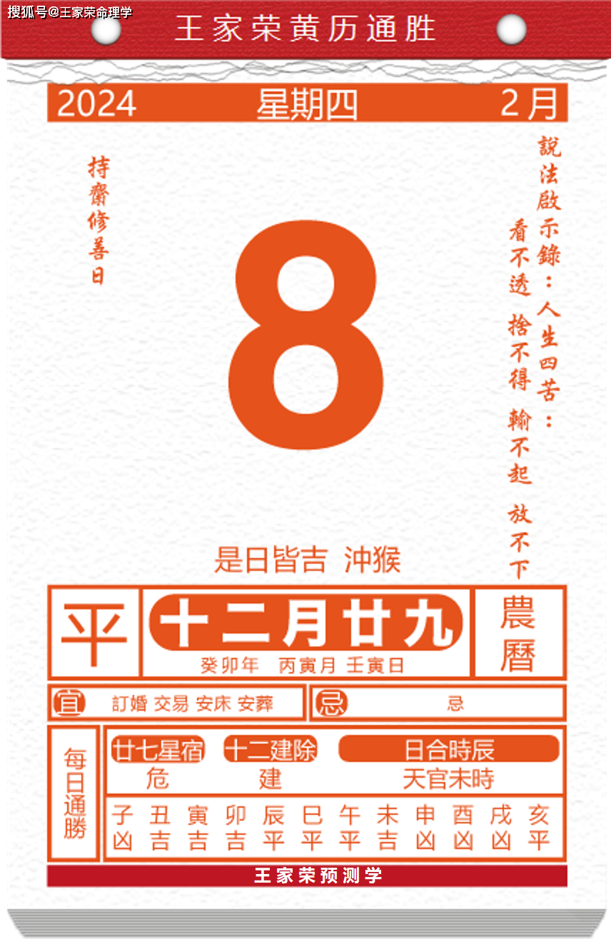 今日生肖黄历运势 2024年2月8日