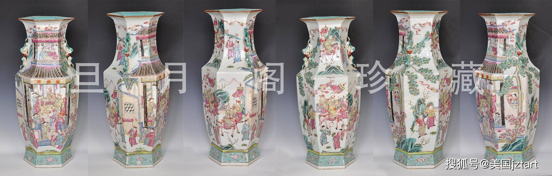 张氏的"百忍"精神/旦月阁珍藏清同治"百忍堂"人物通景双狮耳六角粉彩