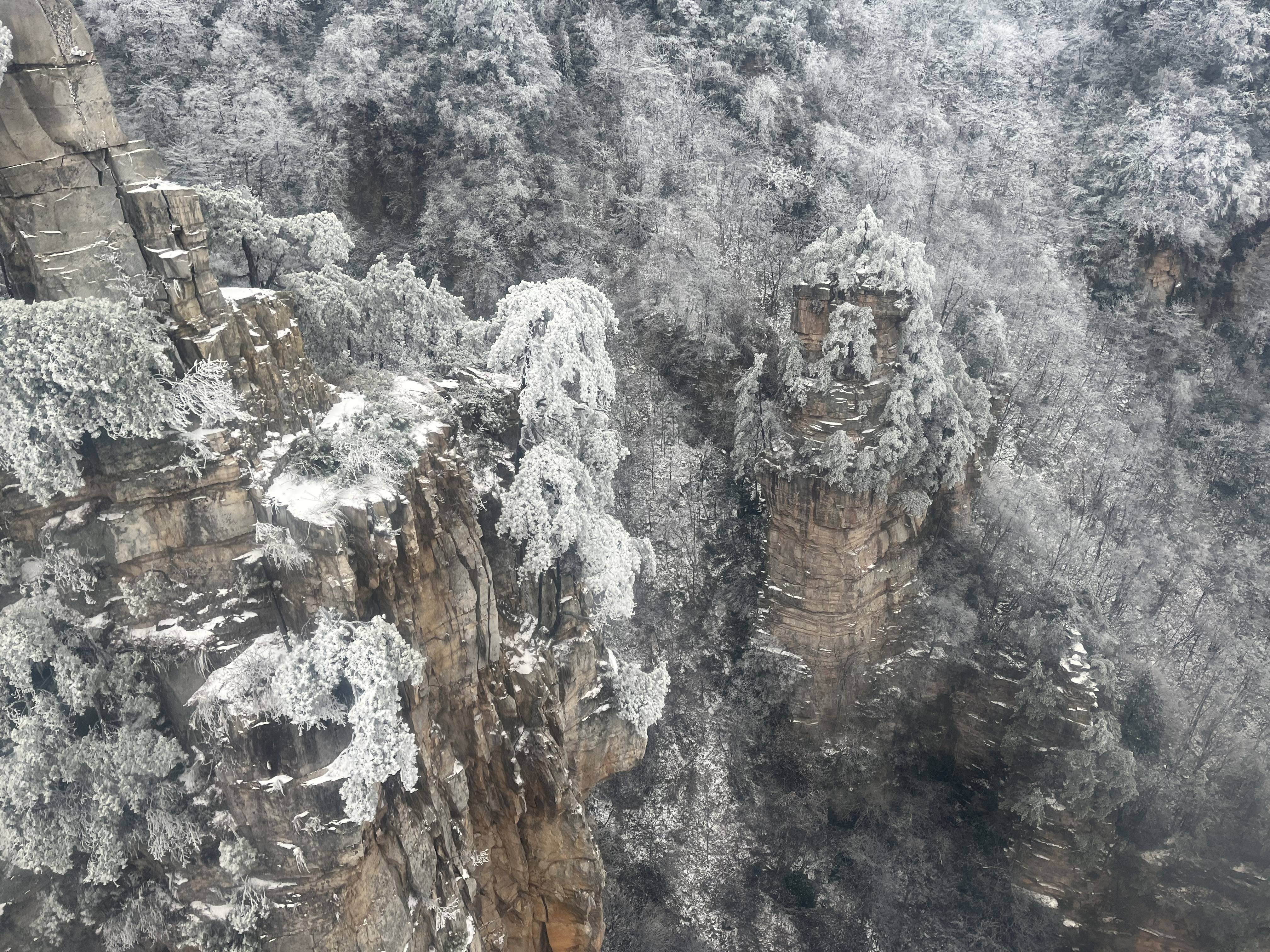 雨雪过后,张家界天子山,袁家界冰雪点缀,如诗如画!