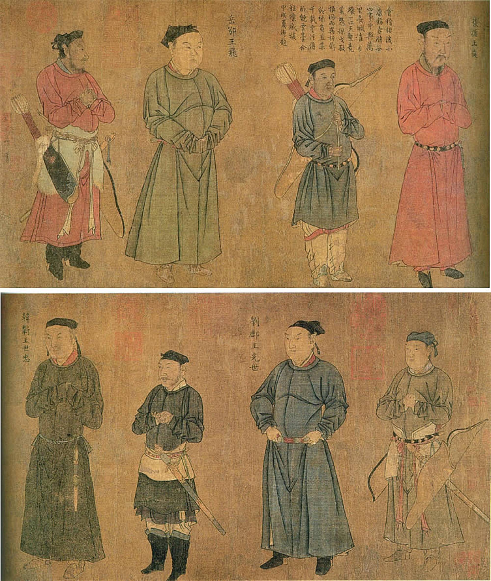 刘松年还画过"中兴四将",以表彰岳飞,韩世忠,刘琦和张俊的抗金伟业.