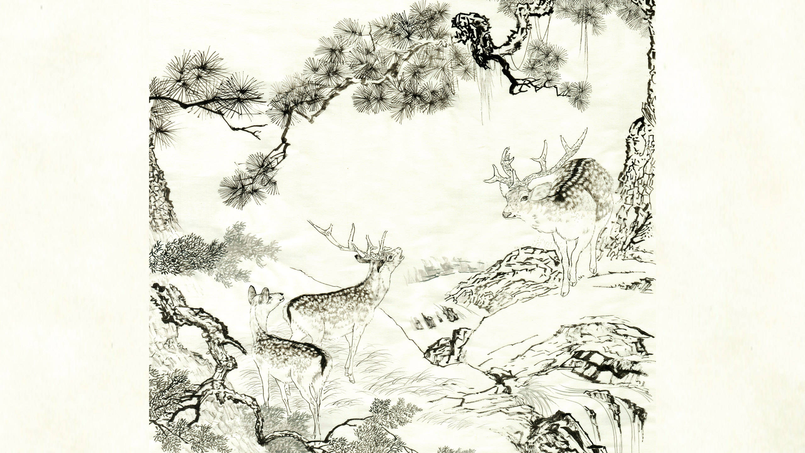 松溪鹿鸣图配景画法