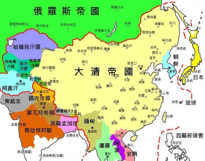 清朝鼎盛时期疆域图客观公正地说,前期大清帝国对中国历史的贡献还是