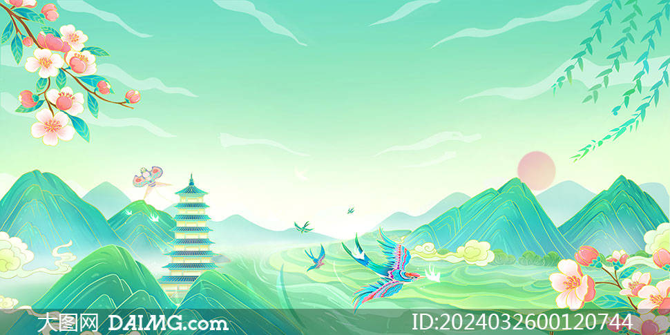 绿色清新主题春季海报背景模板_psd_daimg_html