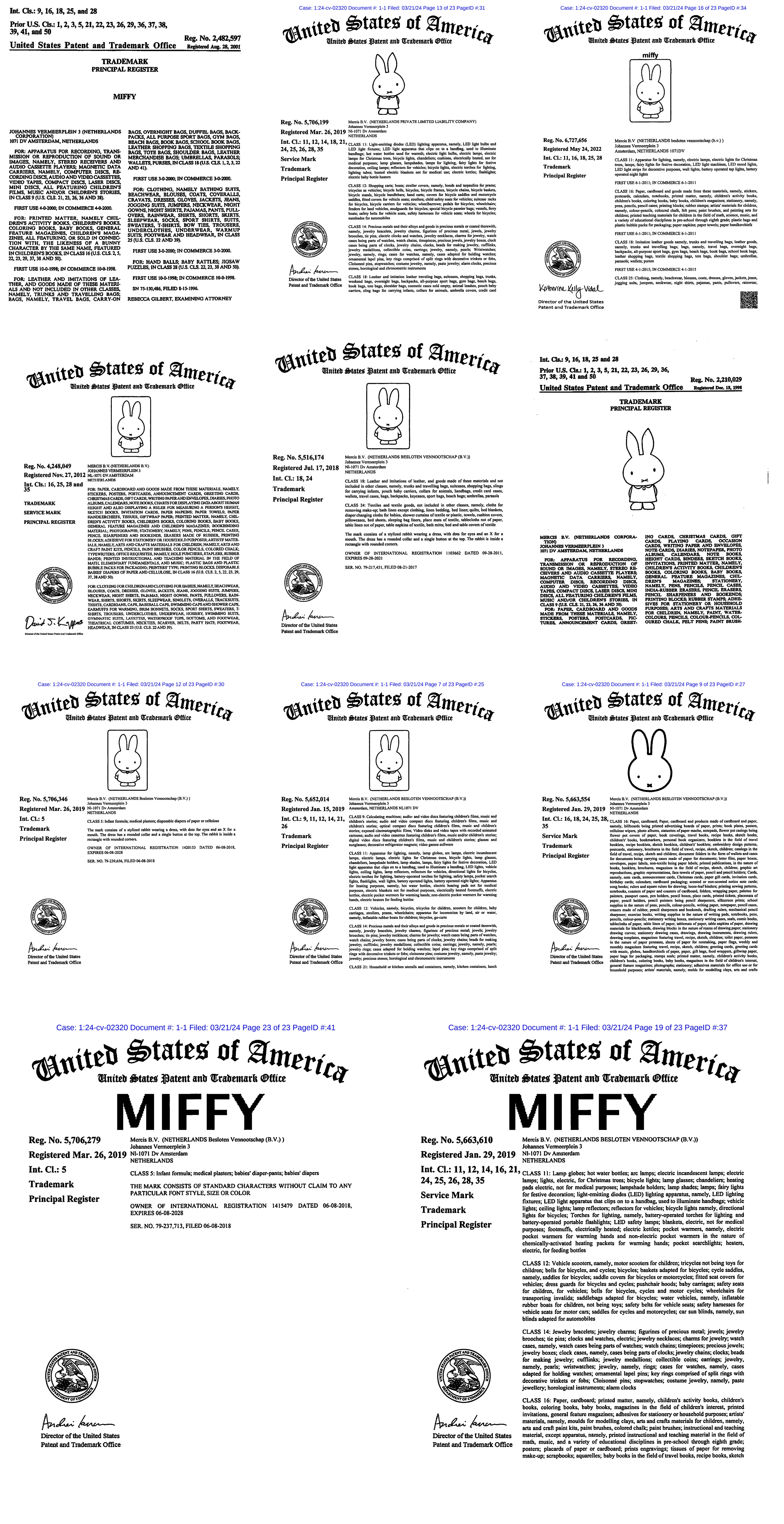 miffy米菲兔又被代理商标维权案件编号2024cv02320