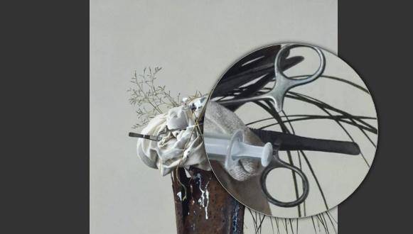 原创冷军画了幅盆景里边插着注射器剪刀镊子卖8625万