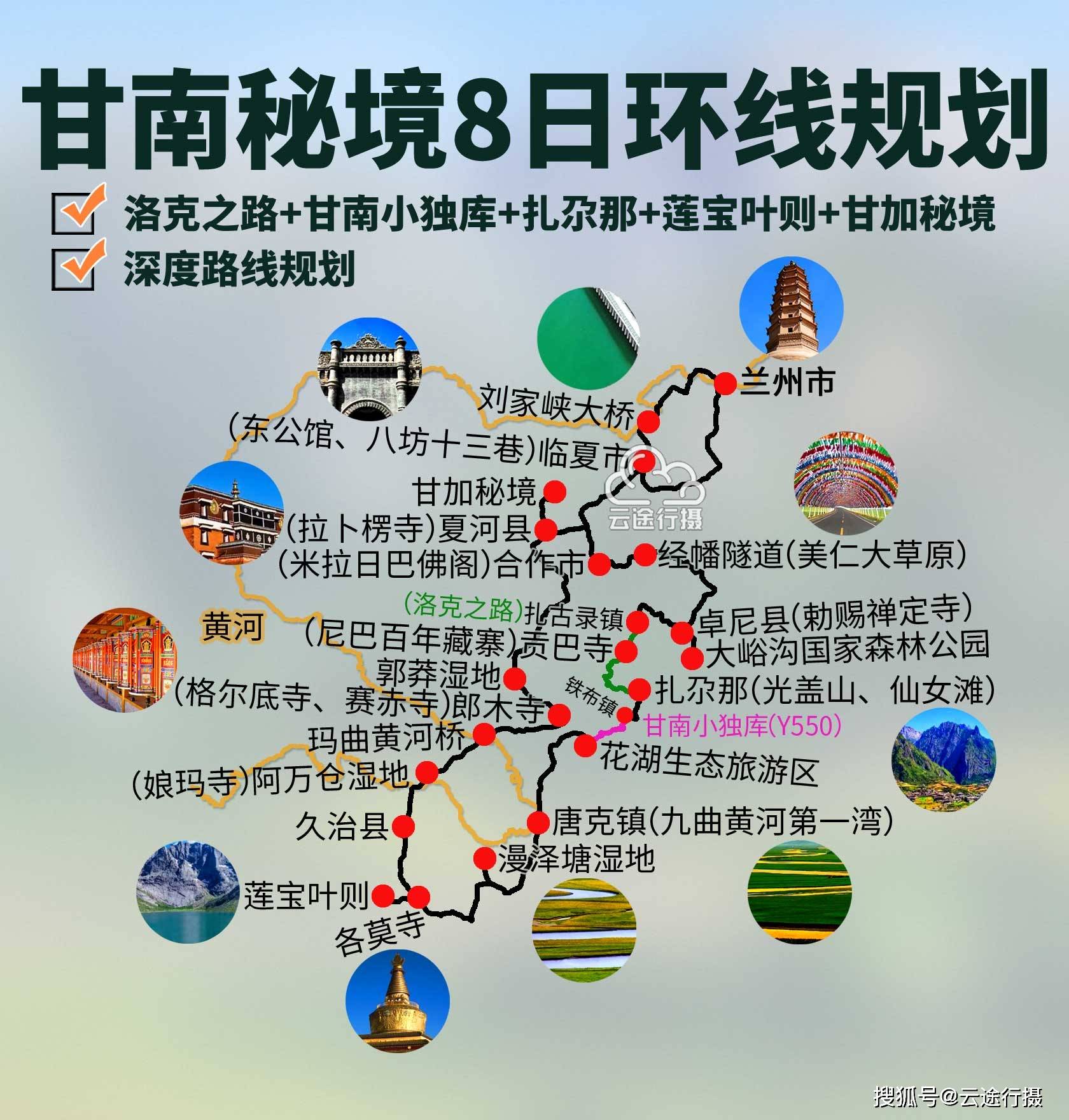 甘南小独库公路 洛克之路 甘加秘境 莲宝叶则全景8日旅游攻略路线图