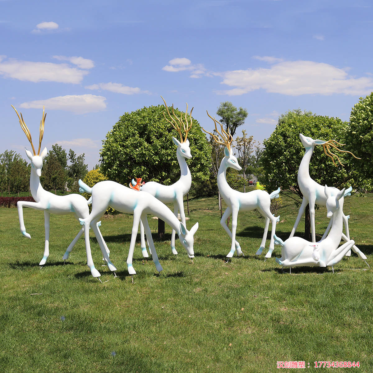玻璃钢动物吉祥鹿雕塑 景观美陈小品草坪摆件