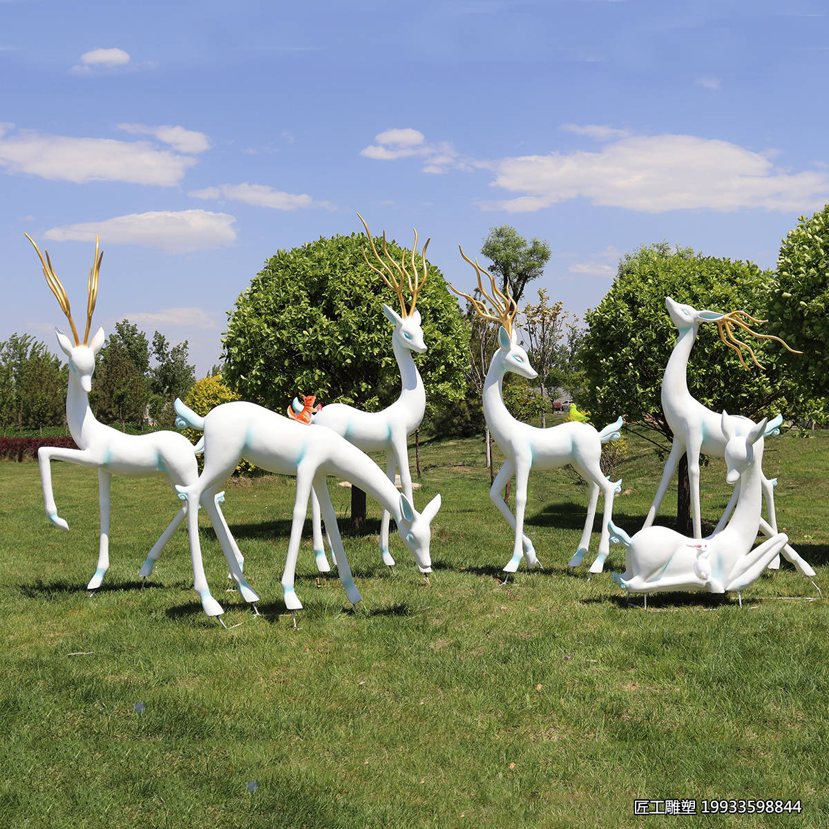 玻璃钢吉祥鹿动物雕塑 仿真户外草坪摆件
