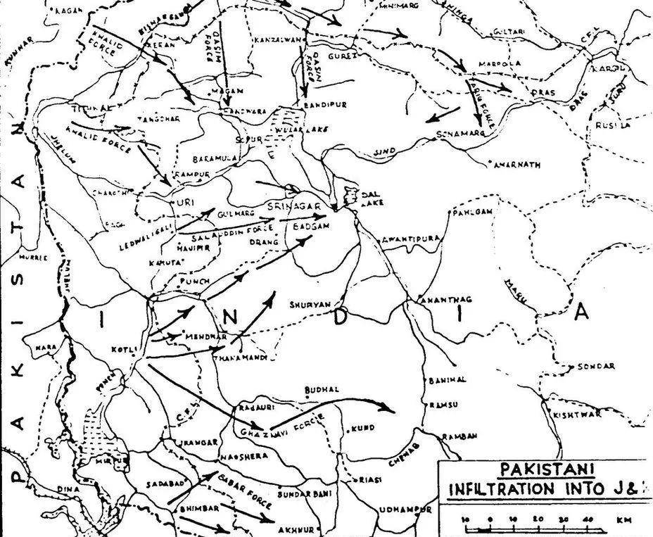 直布罗陀行动示意图8月5日下午,来自克什米尔谷地各地的报告称,当地