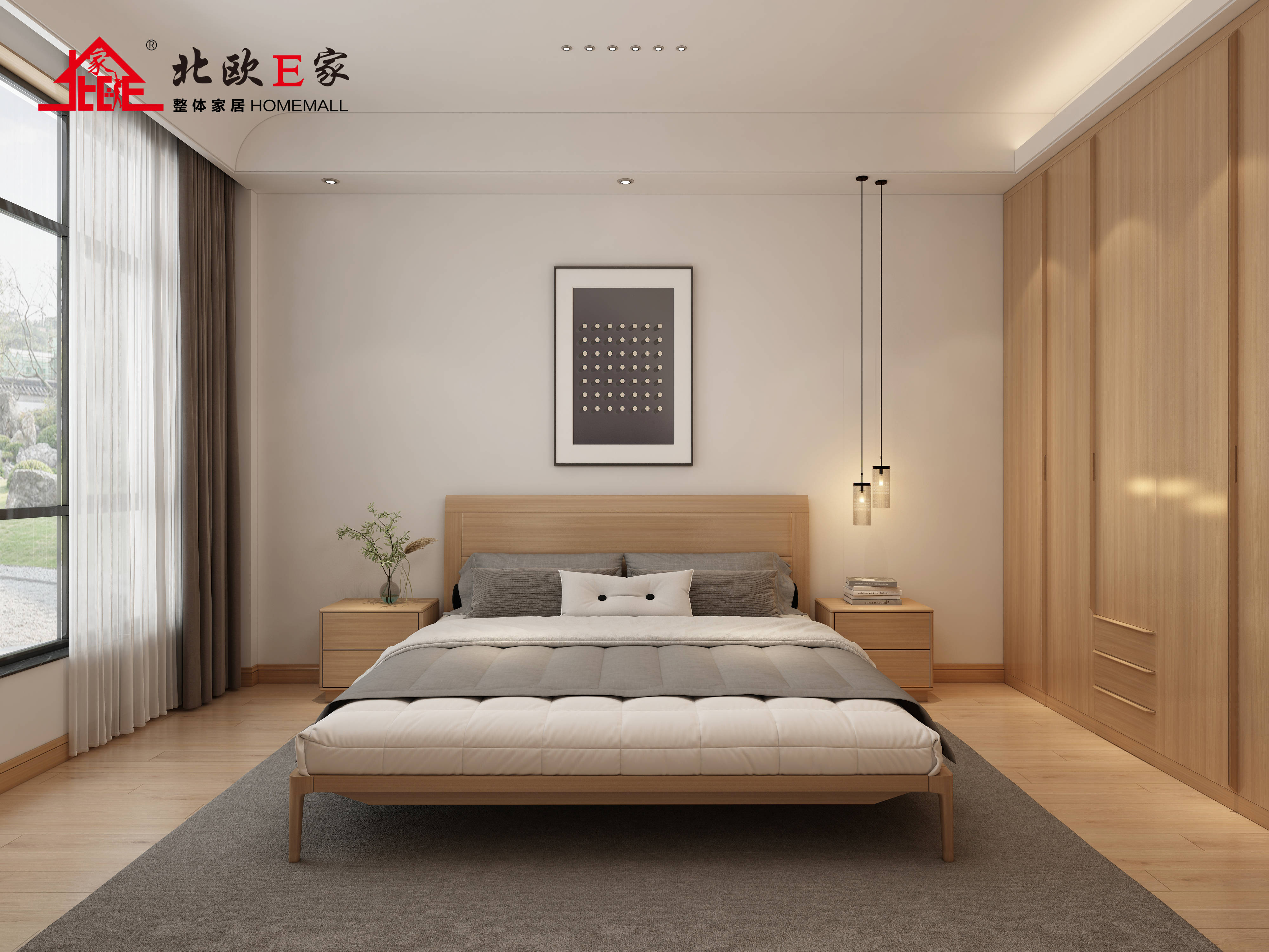 次卧为现代简约与北欧风的结合,大面积使用白色和木色,搭配温柔色调的