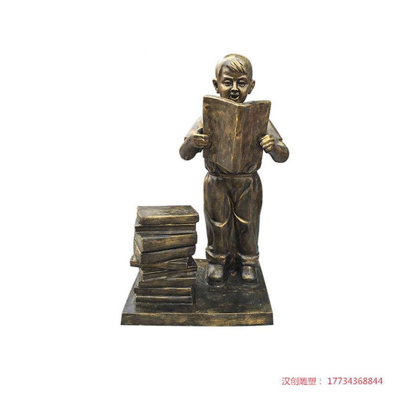 玻璃钢仿铜读书人物雕塑 学校学生摆件小品景观