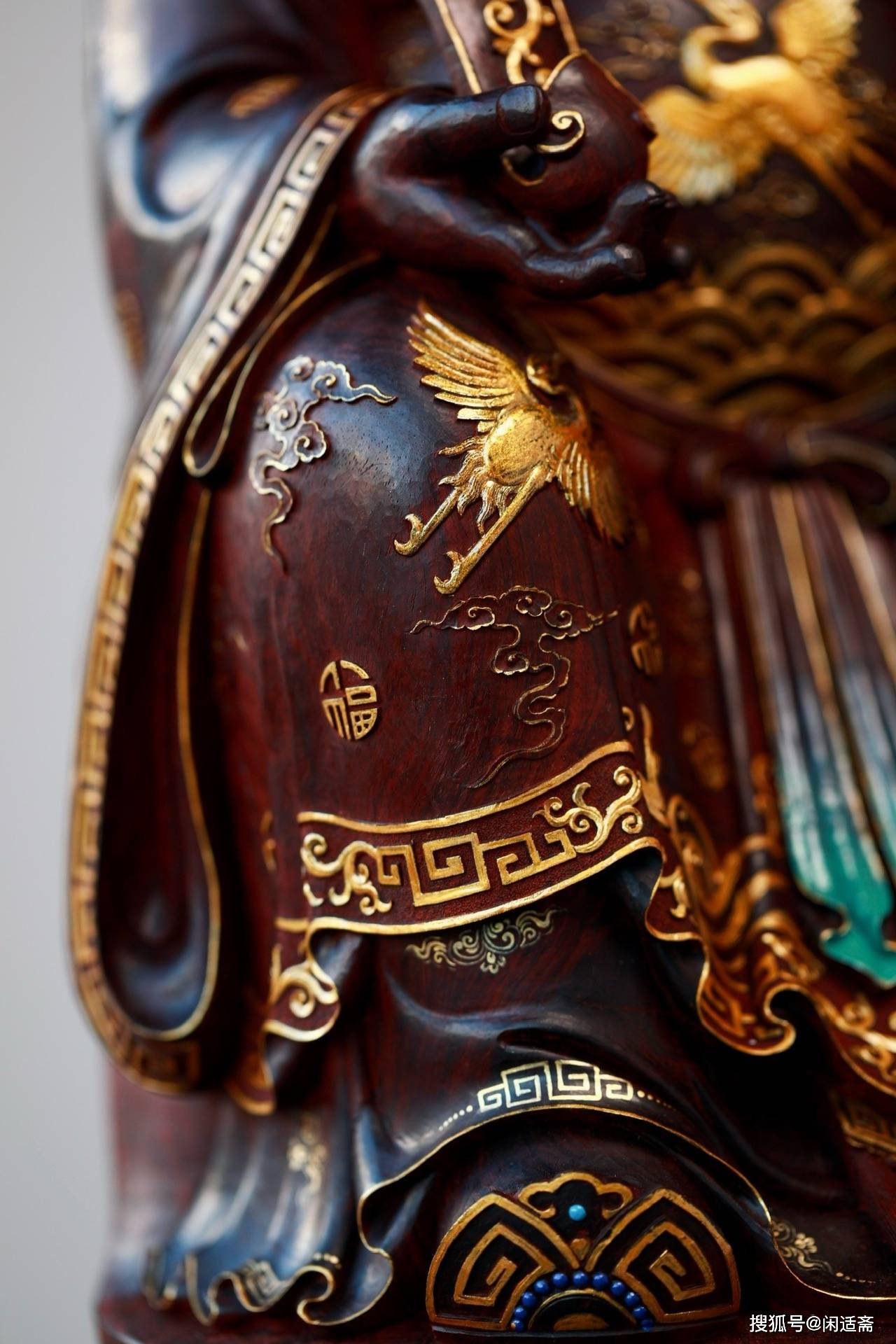 居家供奉,福德正神土地公,紫檀描金造像