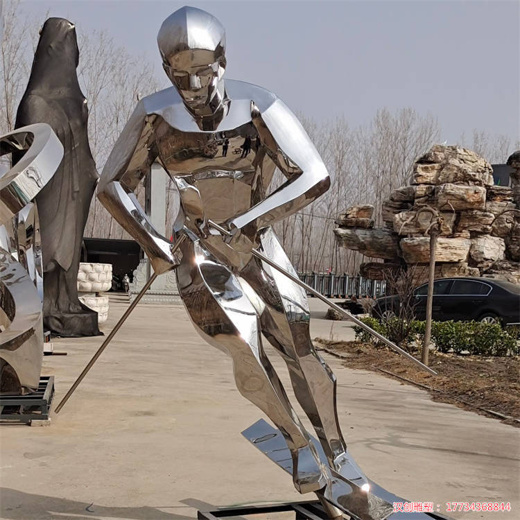 不锈钢体育运动人物雕塑 镜面铁艺景观摆件小品