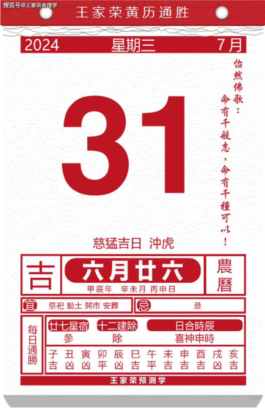 今日生肖黄历运势 2024年7月31日