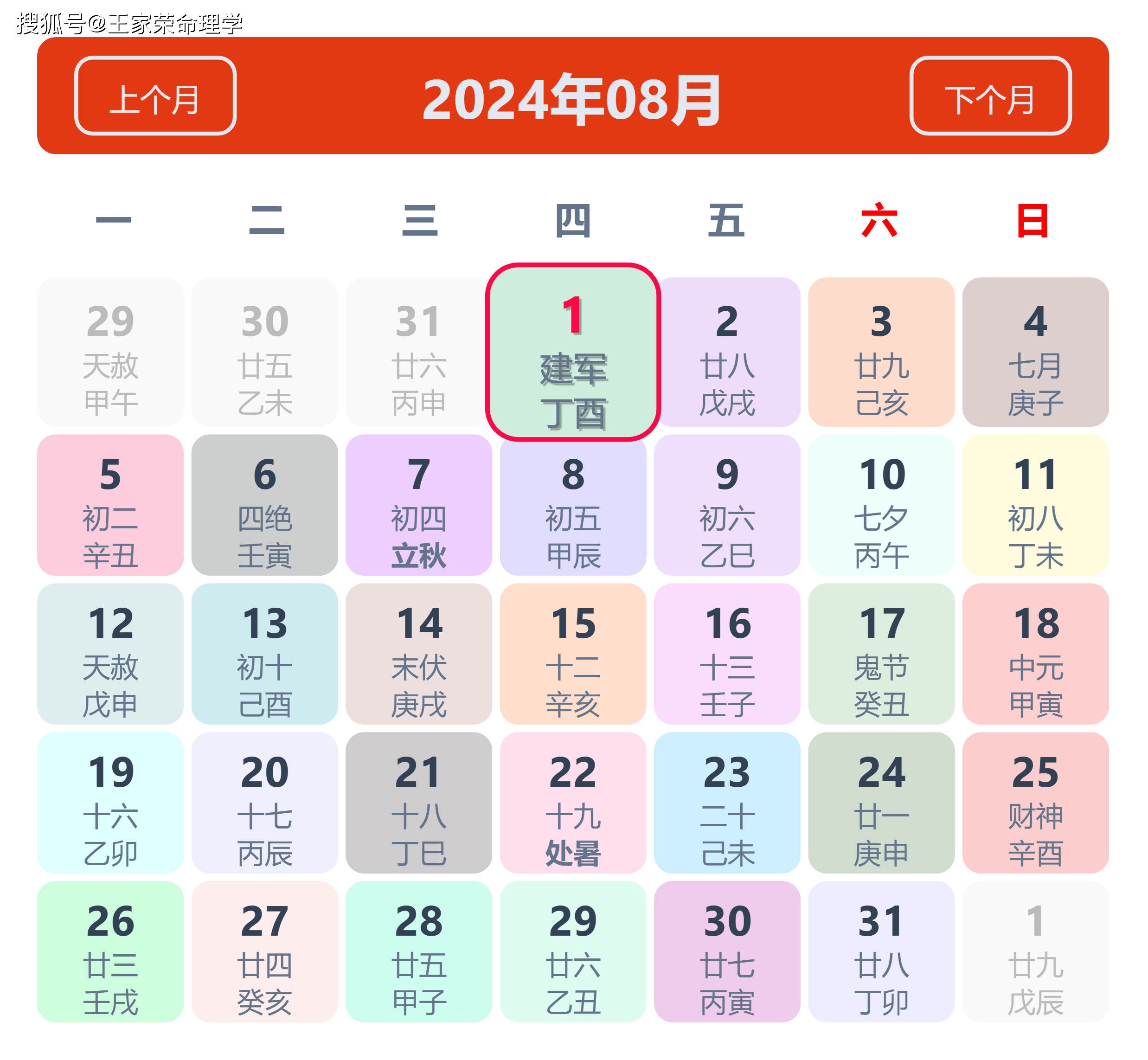 老黄历看日子生肖运势查询（2024年8月1日）