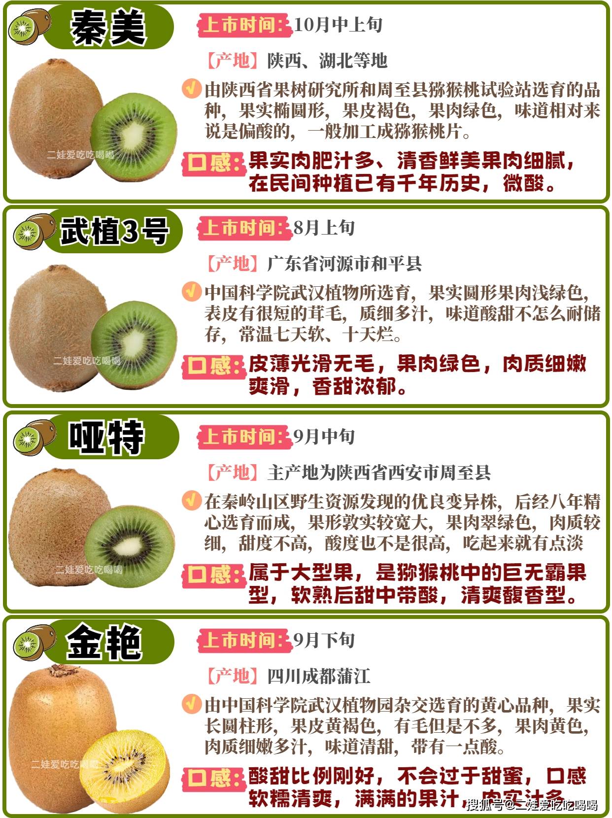 常见16种猕猴桃特点及口感