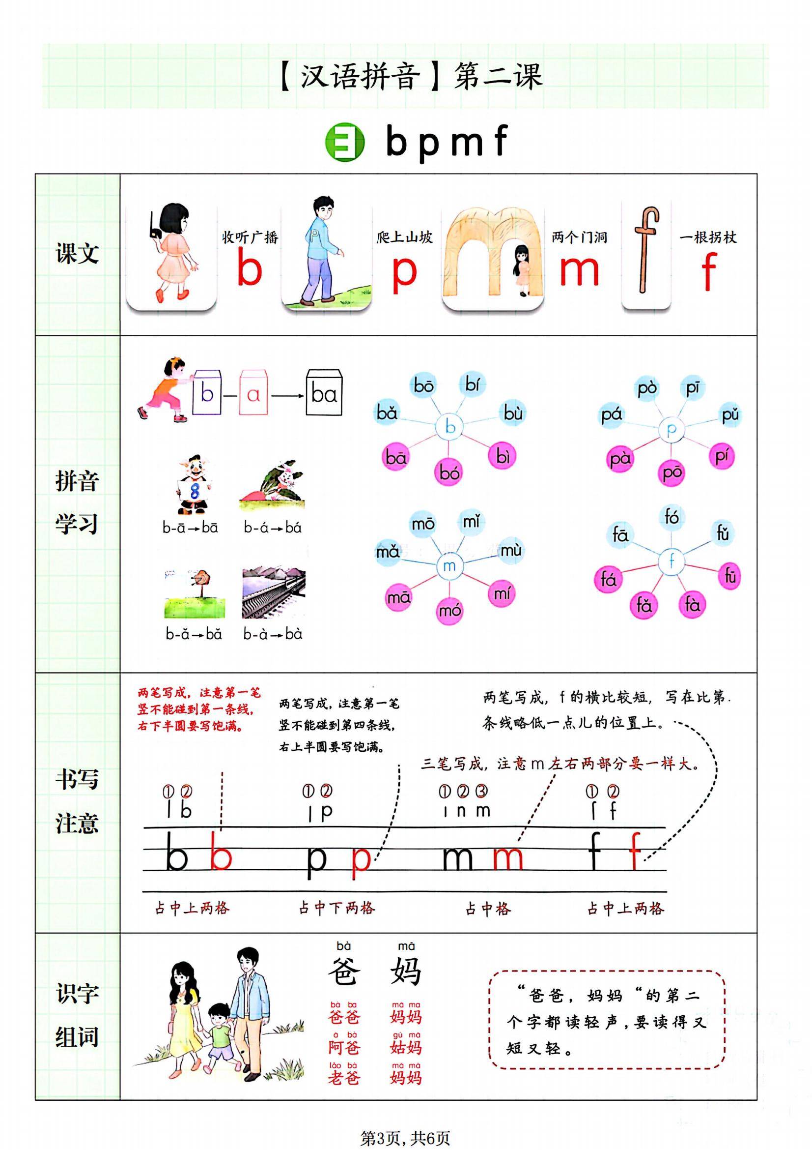 2024秋一年级上册语文第二单元知识梳理