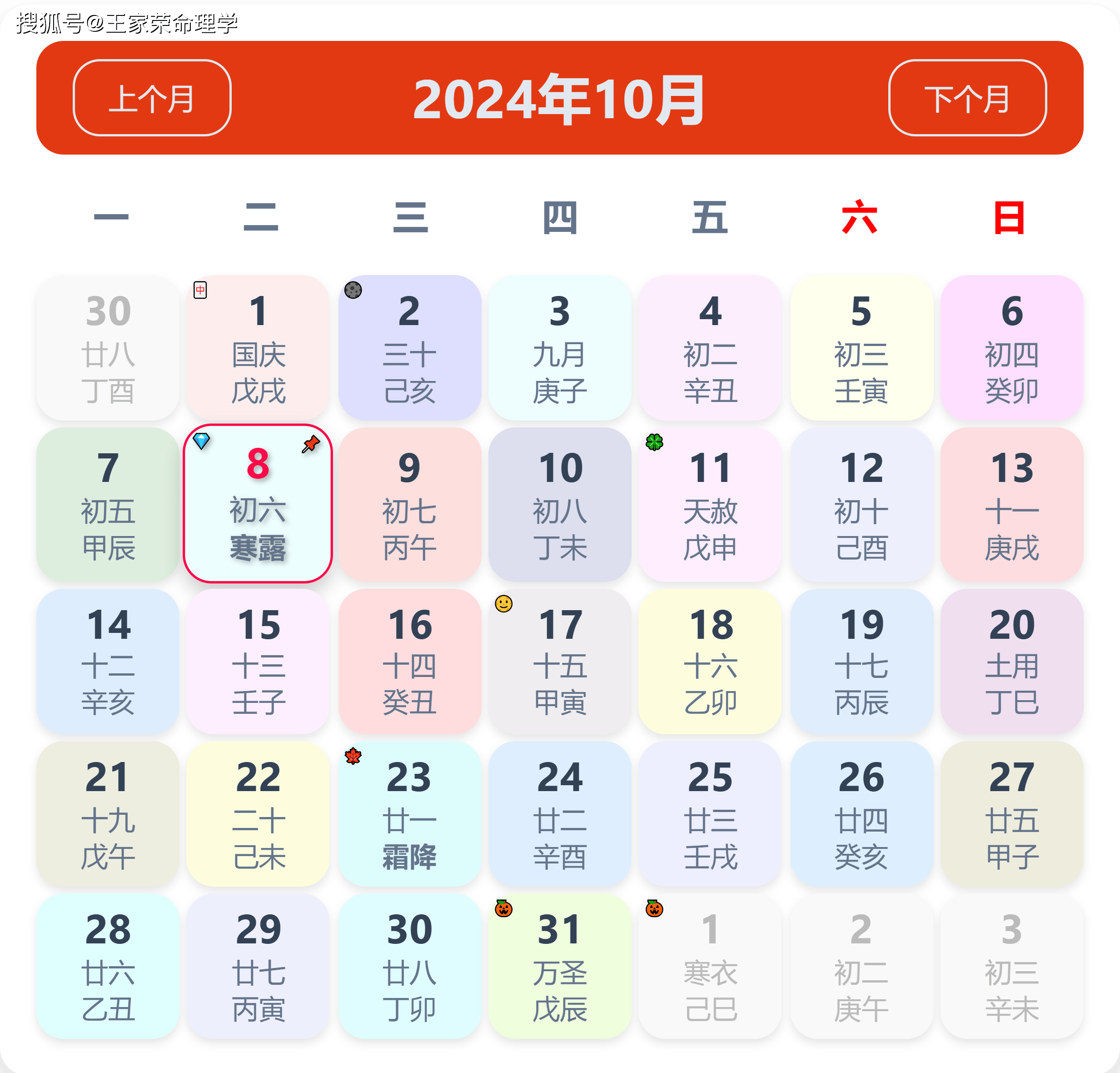 老黄历看日子生肖运势查询（2024年10月8日）